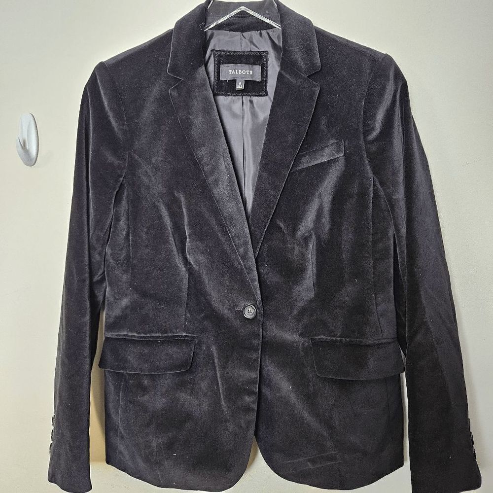 Talbots Velvet One Button Pockets Blazer Jacket Lined Office Womens Black Size 6